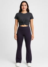 Women's High-Waist Flared Leggings – Dark Purple | Stretchy, Sculpting, and Stylish