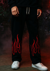 Aisthetikos Inferno Flame Straight-Fit Joggers – Puff Print Streetwear Pants
