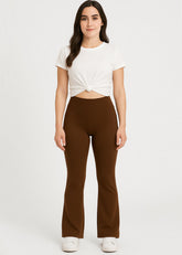 Women's High-Waist Flared Leggings – Brown | Stretchy, Sculpting, and Stylish