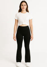 Women's High-Waist Flared Leggings – Black | Stretchy, Sculpting, and Stylish