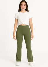 Women's High-Waist Flared Leggings – Olive| Stretchy, Sculpting, and Stylish