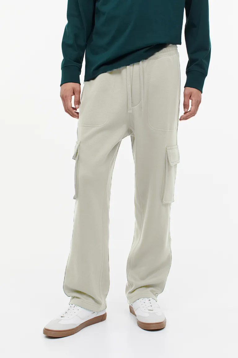 Relaxed Fit Cargo joggers For Men Olive - Small-30 Inch / Off White