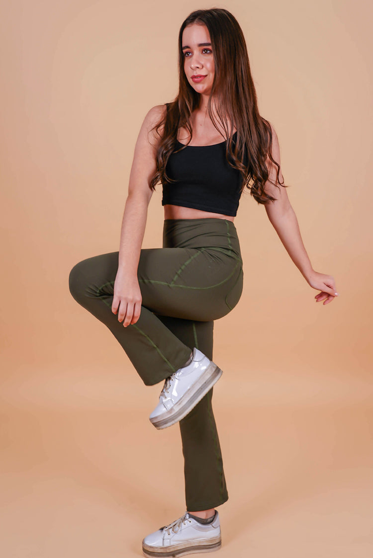 Flared Full Length Leggings for Gym | Yoga | Stepping out Olive