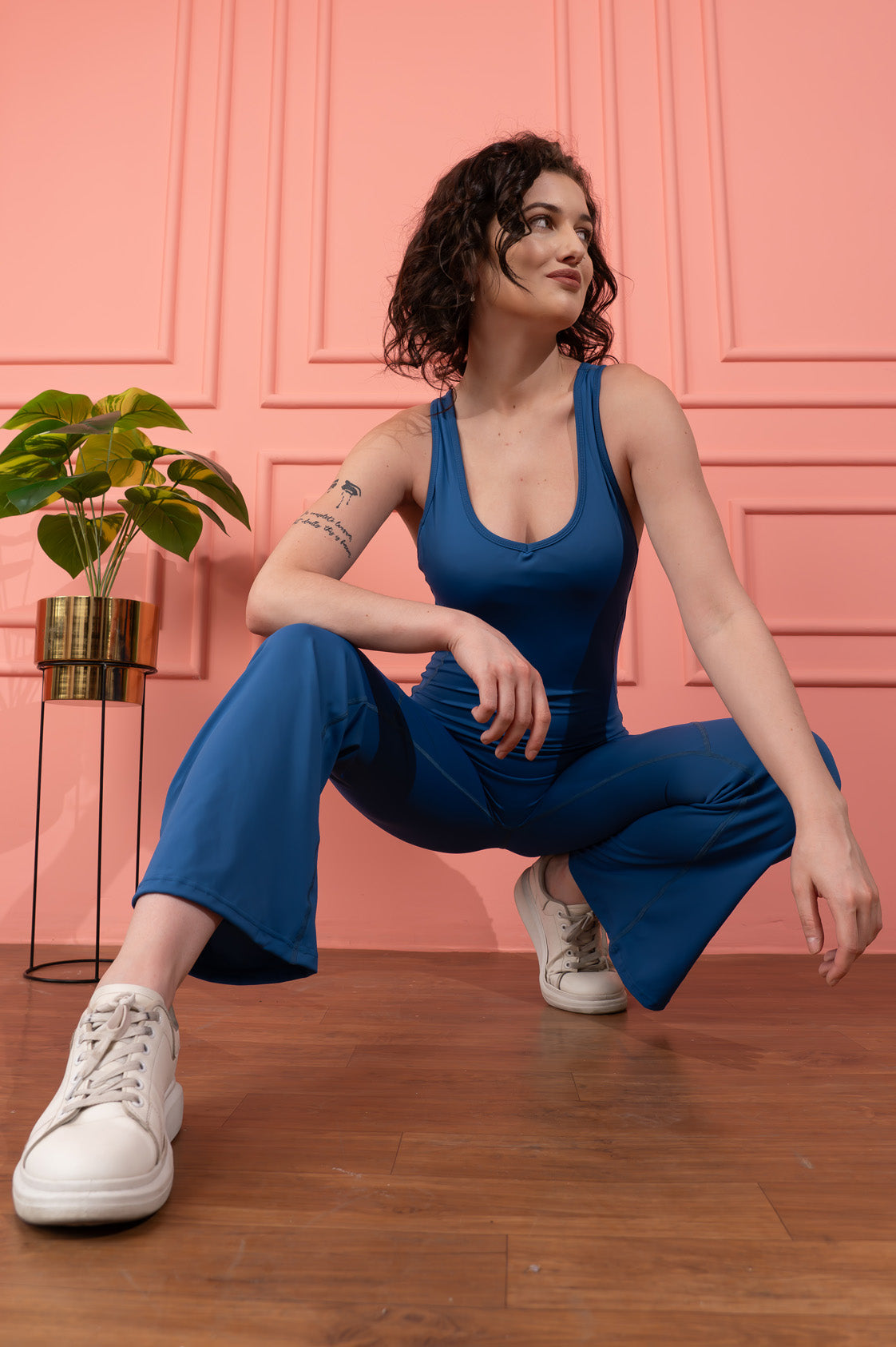 Flared Jumpsuit With Built-In Bra -Blue
