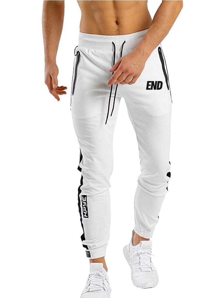 Men's Slim Fit Ankle-Length Stripe Slim Fit Running Jogging Workout Casual  Sweatpants - Small-30 Inch / WHITE