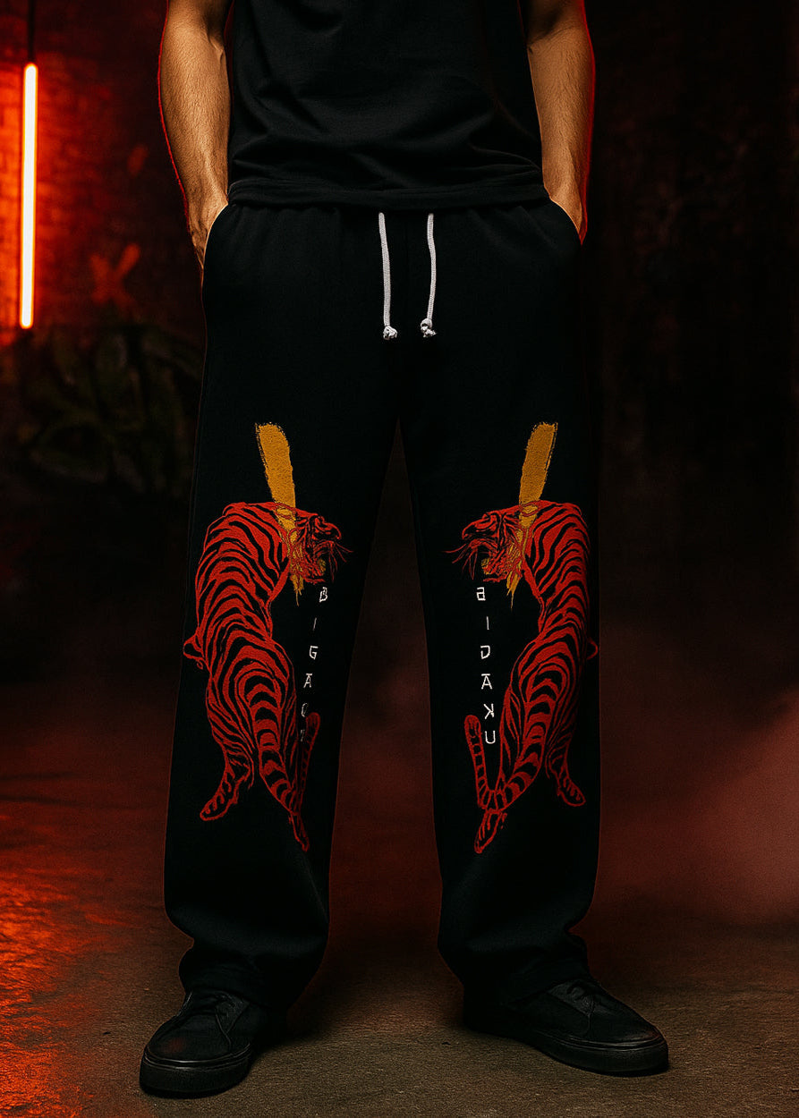 AISTHETIKOS “BiGAKU Tiger” Joggers – Black Straight Fit Streetwear Pants