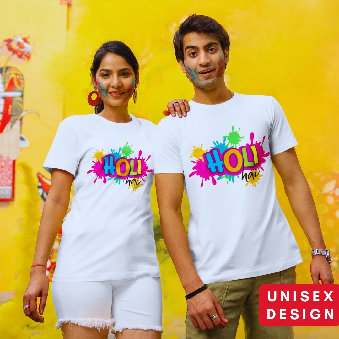 Holi hai T-shirt in White ( Unisex )