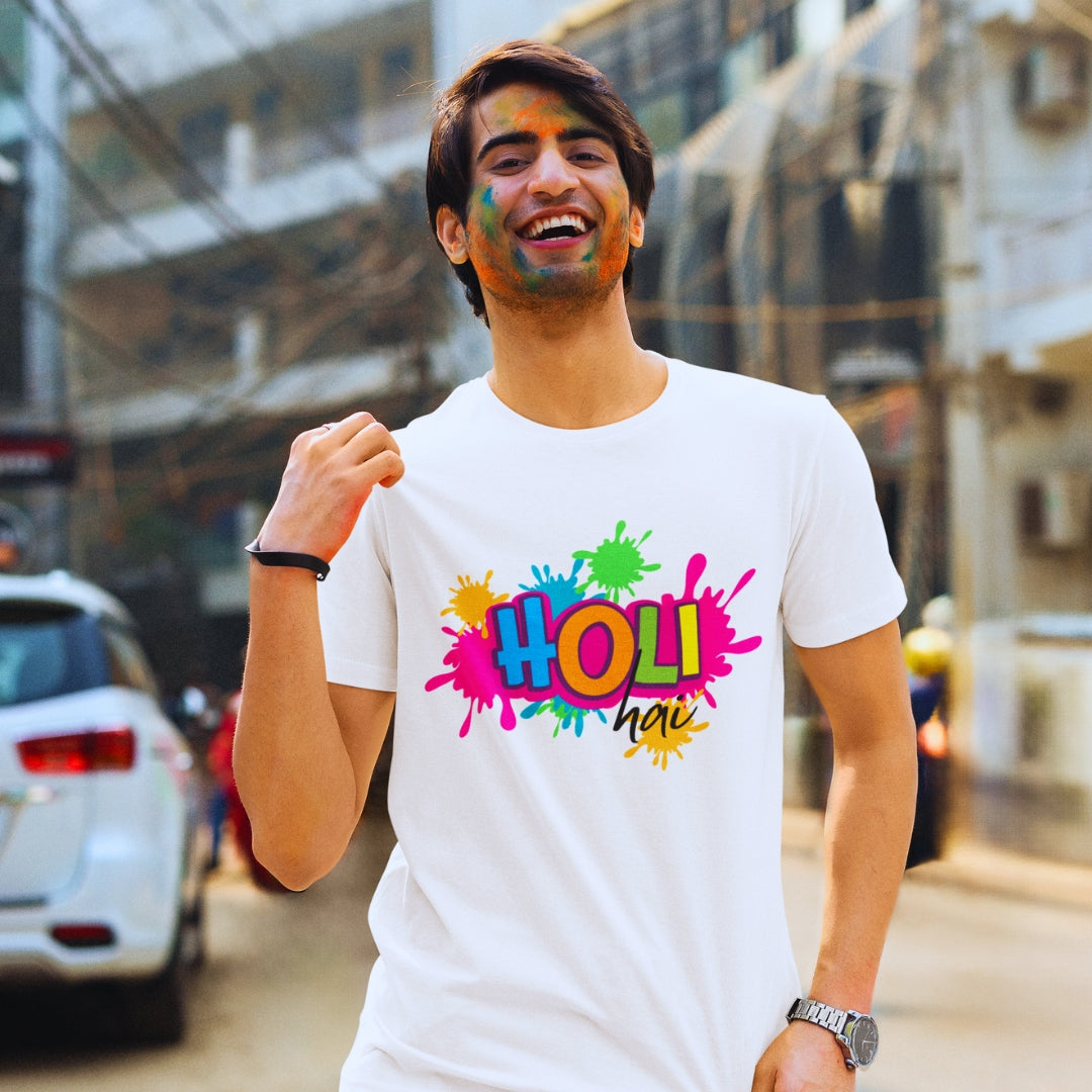 Holi hai T-shirt in White ( Unisex )