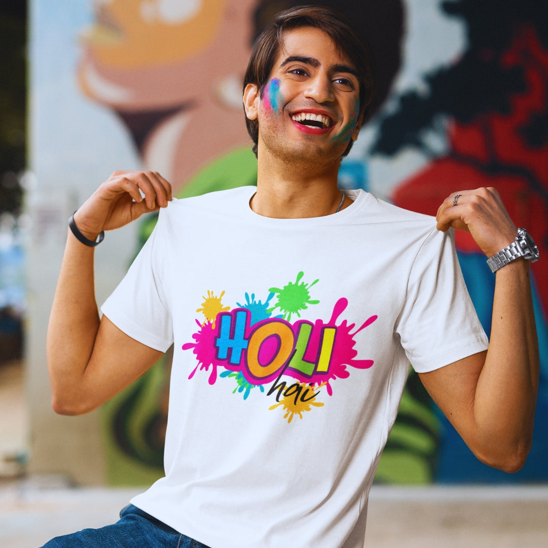 Holi hai T-shirt in White ( Unisex )