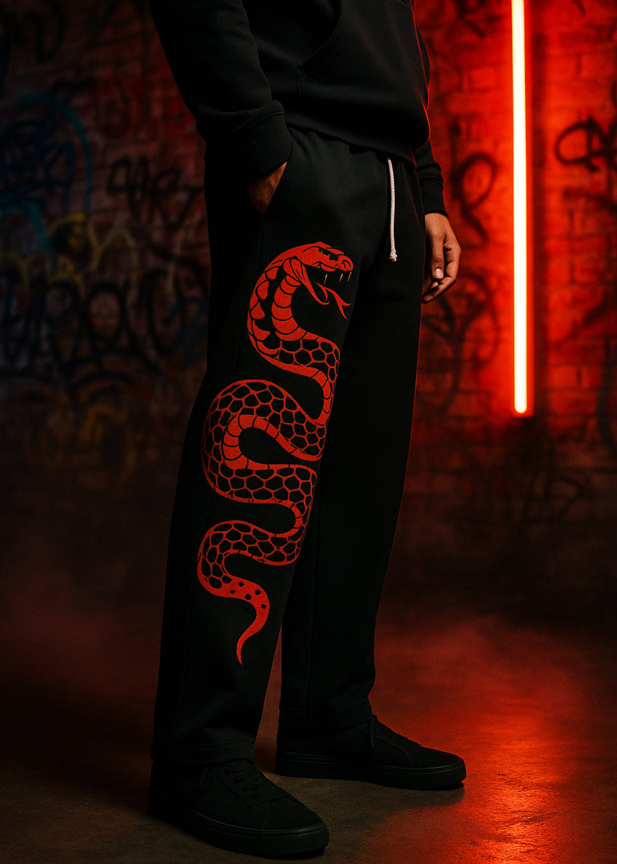 Aisthetikos Black Snake Print Baggy Sweatpants – Streetwear Joggers