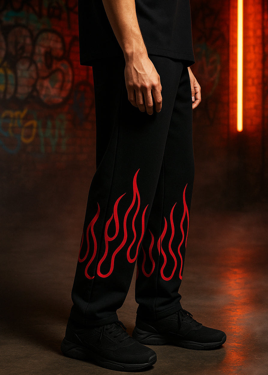 Aisthetikos Inferno Flame Straight-Fit Joggers – Puff Print Streetwear Pants