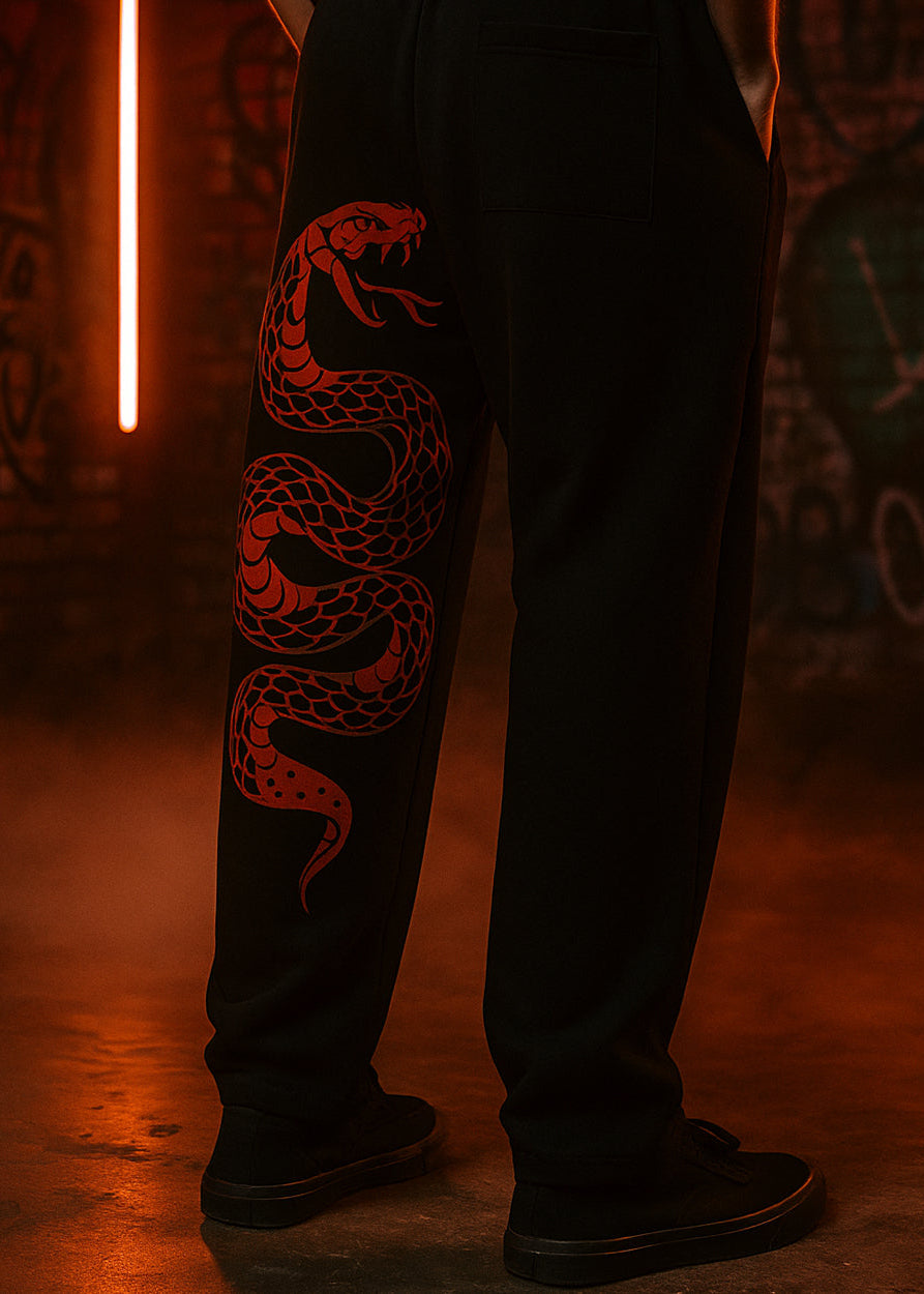 Aisthetikos Black Snake Print Baggy Sweatpants – Streetwear Joggers