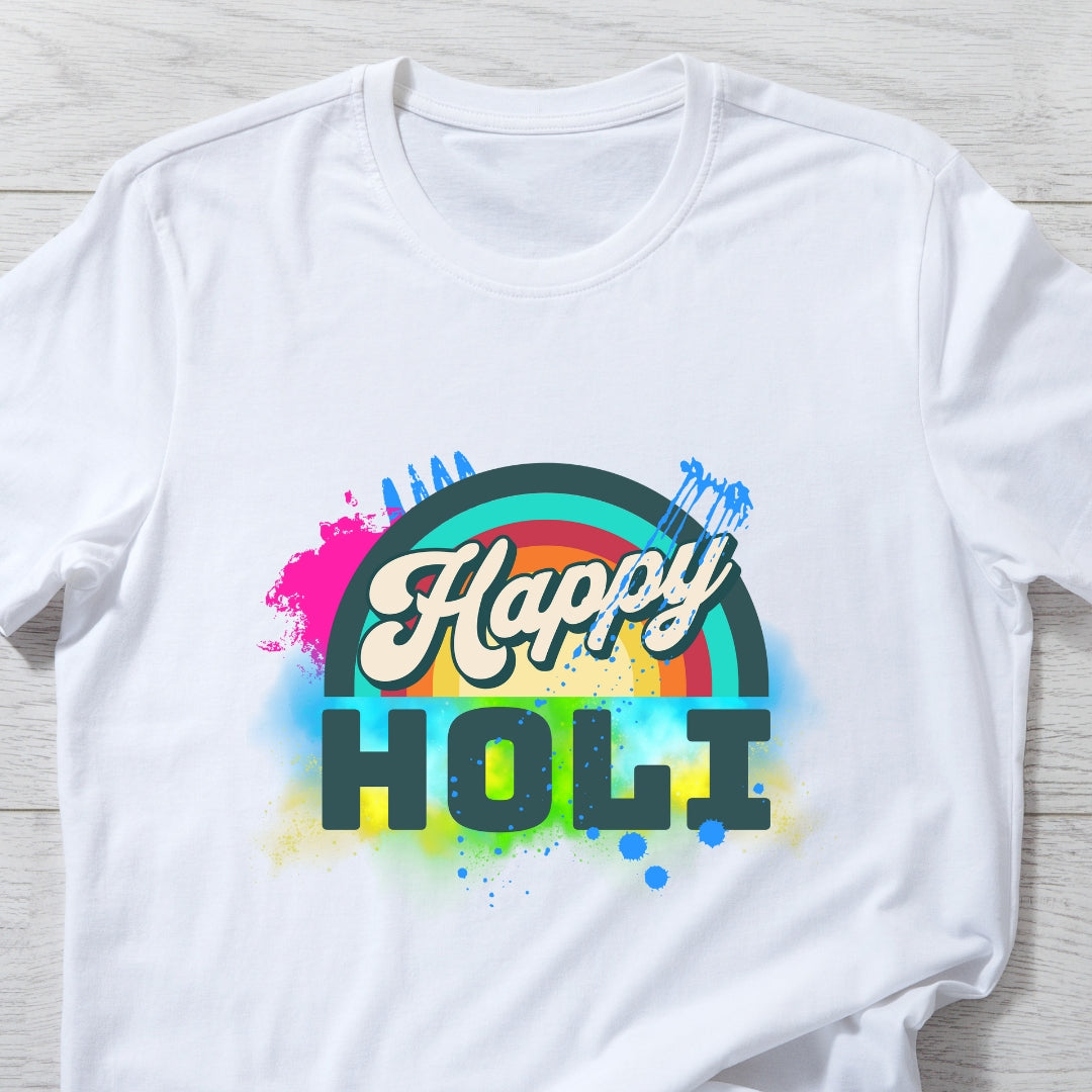 Happy Holi Retro Style T-shirt in White ( Unisex )