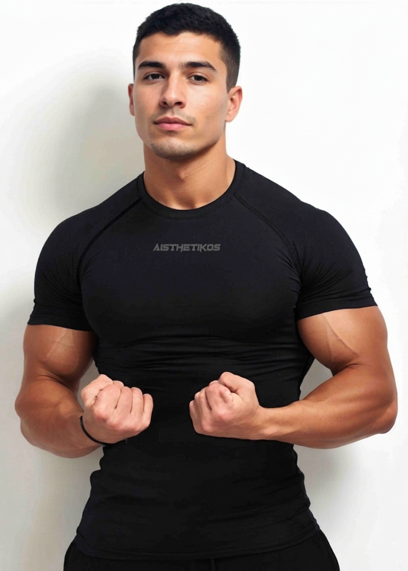 Aisthetikos CoreFlex Compression T-Shirt – Half Sleeves (Nylon Spandex Performance Fit)
