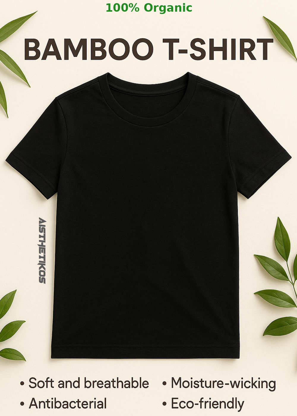 Essentia Bamboo T-Shirt – Black | Unisex | 100% Organic Fabric